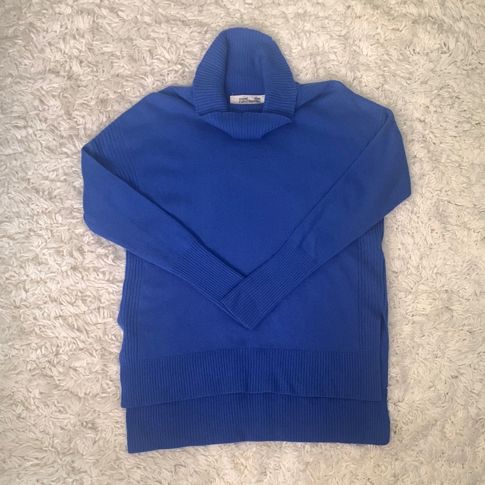 VINTAGE Diane Von Furstenberg Blue Cowl Neck Sweater